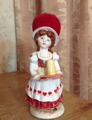 Vintage Schmid Christmas Valentine Hearts Girl Figure Pin Cushion Thimble Holder
