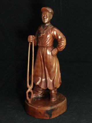 Vintage Chinese Rosewood Hand Carved Bench Worker Figurine Sculpture 12 " 1960’s