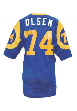 Merlin Olsen 1975 Signed Game Worn Los Angeles Rams Jersey Grey Flannel Loa