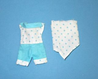 Vintage Tagged 8 " Vogue Ginny Doll Blue With Polka Dots Sunsuit & Scarf 1950s