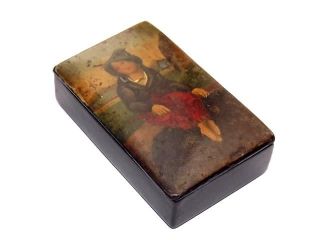 Delightful Antique Georgian Hand Painted Paper Mache Snuff Box Sitting Boy C1830