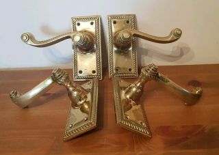 2 Pairs Of Vintage Cast Brass Lever Door Handles