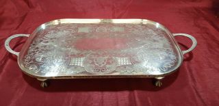 A Vintage Silver Plated Chased Gallery Tray With Respoused Patterns.  Clawed Legs.