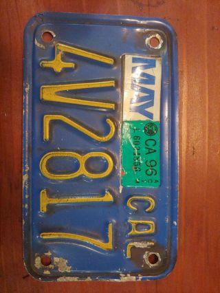 Vintage California Motorcycle License Plate - Classic Blue Plate 1996 4v2817