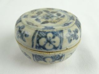 Rare Antique Chinese Early Ming Dynasty Blue & White Cosmetic Pot C1500s A/f