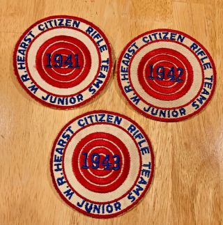 1941,  1942,  1943 W R Hearst Citizen Rifle Junior Team Patches Nra Hunting