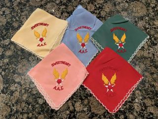 5 Vintage Wwii Aaf Army Air Force Us " Silk Embroidered Handkerchiefs