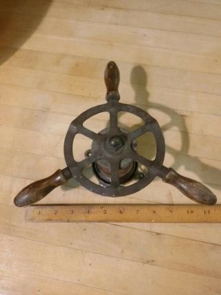 Vintage Nautical Small Brass Wood Sea Ship Boat Wheel