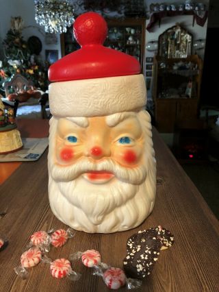Vintage 1973 Empire Plastic Blow Mold Santa Head Cookie/candy Jar Container Usa