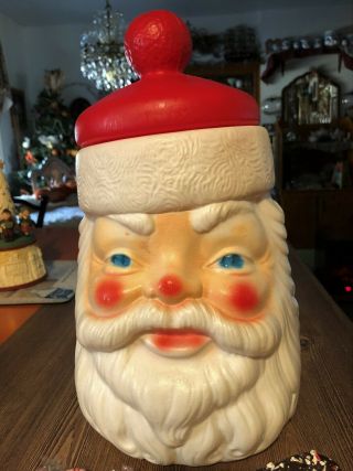 Vintage 1973 Empire Plastic Blow Mold Santa Head Cookie/Candy Jar Container USA 2
