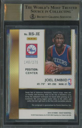 2014 - 15 Select Joel Embiid 76ers RC Rookie AUTO /275 BGS 9.  5 2
