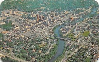 Lansing Mi 1969 Aerial View Of City & The Grand River Vintage Michigan Gem,  566