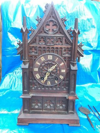 Rare Large Gothic Double Fusee Black Forest Bracket Cuckoo Clock Circa 1865