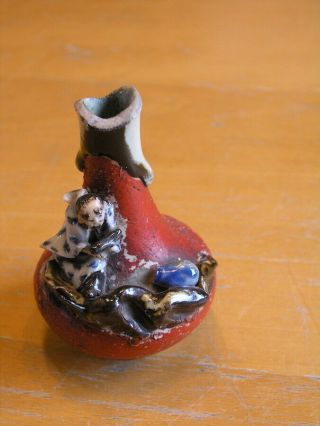 Antique Japanese Miniature Meiji Sumida Gawa Pottery Vase Signed Inoue Ryosai