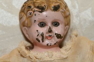 Antique Tin Head/ LEATHER Body Doll,  Germany MINERVA Glass Eyes Late 1800 ' s 2