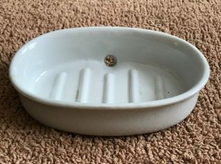Vintage Antique Ceramic White Soap Dish - No Markings,  With Drainage Opening