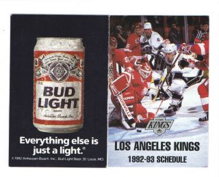 1992 - 93 La Kings Nhl Hockey Pocket Schedule Bud Light Variation Wayne Gretzky