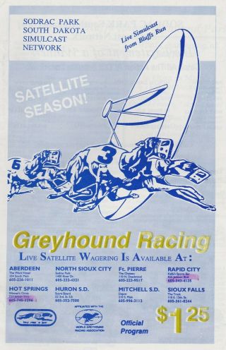 Bluffs Run Greyhound Program Simulcast From Sodrac.  3/26/95
