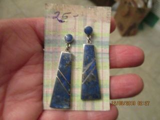 VINTAGE DOUBLE SIDED LAPIS & STERLING SILVER INLAY EARRINGS APPROX.  2 