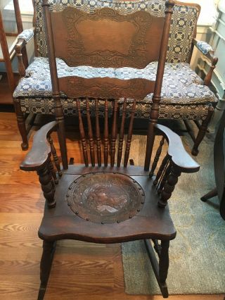 Antique Rocking Chair With Leather Seat