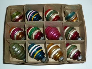 12 Vintage Shiny Brite X - Mas Tree Mercury Glass Ornaments Lantern Shape & Box