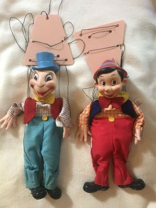 Vintage 1950’s Pinocchio & Jiminy Cricket Walt Disney Marionette Puppets