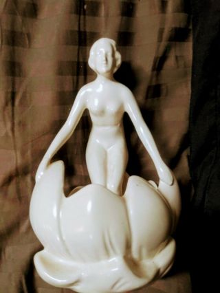 Vintage Art Deco Nude White Ceramic Flower Frog - Nude Woman