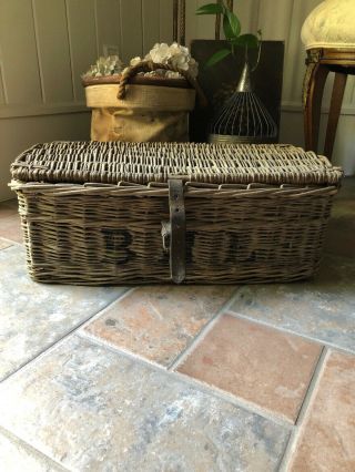 Antique French Wicker Champange/wine Bottle Carrier Basket As Found Timeworn
