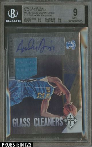 2012 - 13 Panini Limited Glass Cleaners Anthony Davis Rc Jersey Auto /49 Bgs 9