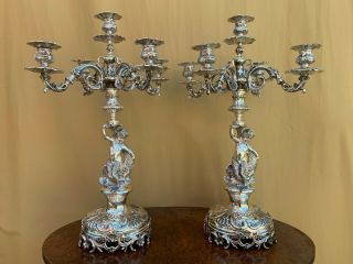 Spectacular Pair Large Marked Solid Silver 900 Candelabra&candlesticks.