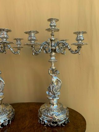 SPECTACULAR PAIR LARGE MARKED SOLID SILVER 900 CANDELABRA&CANDLESTICKS. 2