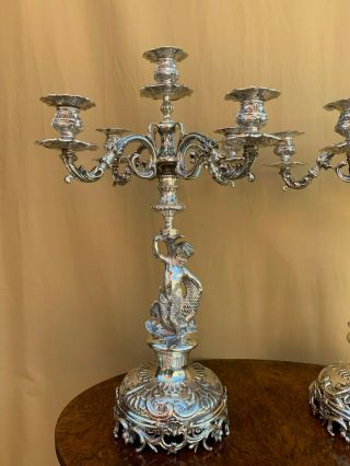 SPECTACULAR PAIR LARGE MARKED SOLID SILVER 900 CANDELABRA&CANDLESTICKS. 3