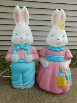 Vintage Adorable Mr.  And Mrs.  Easter Bunny Lighted Blow Molds
