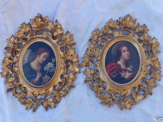Antique 19thc Egisto Manzuoli Italian Religious Oil Painting Florentine Frame Pr