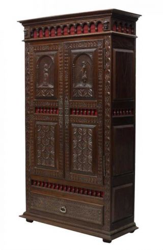 Spanish Figural Carved Pine Armoire,  Antique