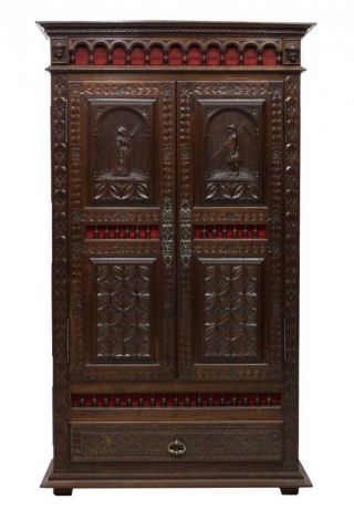 SPANISH FIGURAL CARVED PINE ARMOIRE,  antique 2