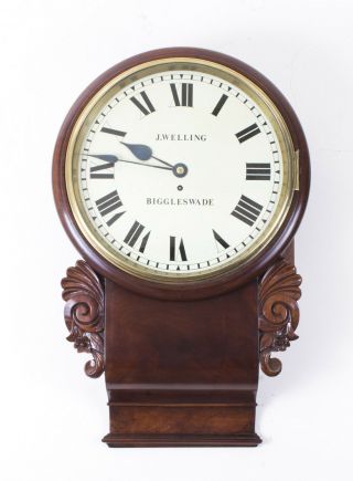 Antique Victorian Drop Trunk Single Fusee Flame Mahogany Wall Clock C1860
