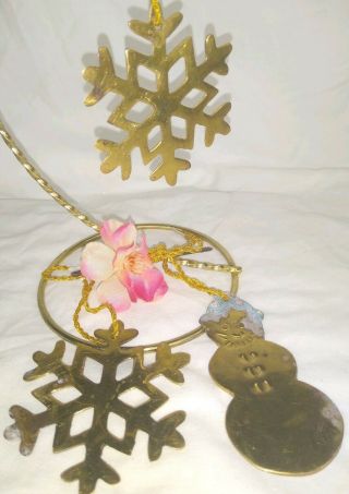 Vtg Solid Brass Christmas Ornaments 2 Snowflakes 1 Snowman Made In India