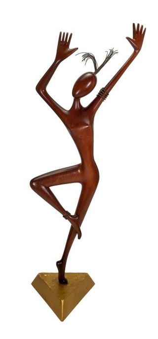 Large,  Antique Hagenauer Austria Art - Deco Carved Wood African Figure Sculpture