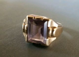 Art Deco 10k 10kt Yellow Gold Amythest Gemstone Ring Mens Womens Sz 8.  25 / 6.  1gr