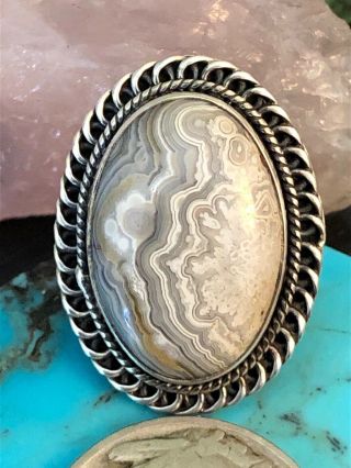 Vintage Native American Bird Lace Agate Sterling Silver Ring 7 G Size 9