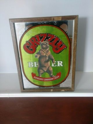 Rare Vintage Grizzly Beer Bear Canadian Lager Lighted Mirror Bar Sign.