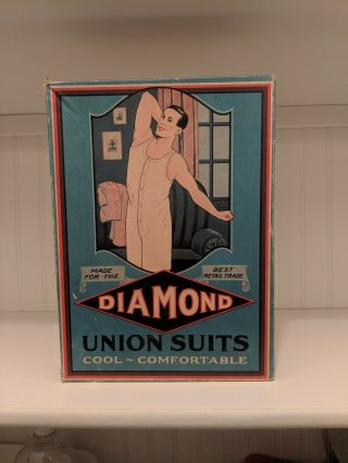 Diamond Union Suits Display Box Antique Advertising Country Store Mens Underwear