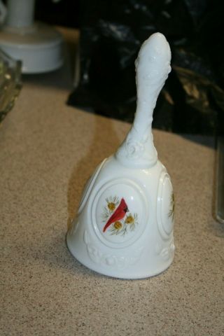 Vintage Fenton White Milk Glass Hand Painted Red Cardinal Bird/pine Signed