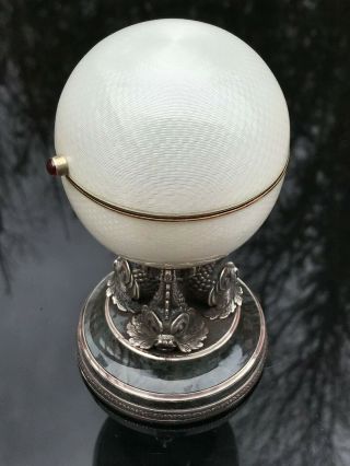 Antique Russian Imperial Faberge Silver White Guilloche Enamel Eggs W Surprise 3