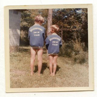 1 Vintage Photo 1970 Quakertown Swim Team Swimsuit Boys Color Snapshot