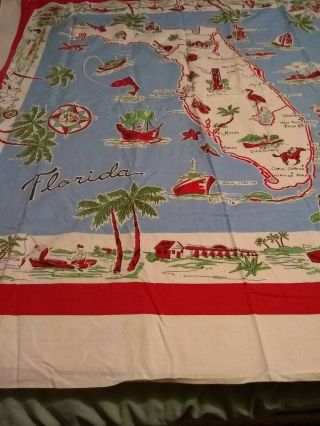 Vintage Florida Tablecloth For Card Table 49 " X 52 " Some Stains