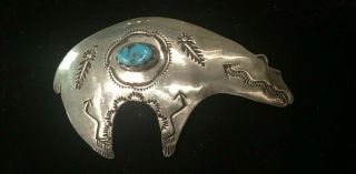 Native American Bear Turquoise Vintage Pin Pendant Sterling Silver