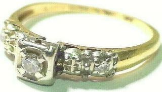 Vintage Antique Solid 14k Yellow Gold Ring With Diamonds Size 8