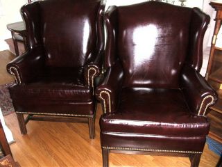 Hancock & Moore Leather Wing Back Chairs